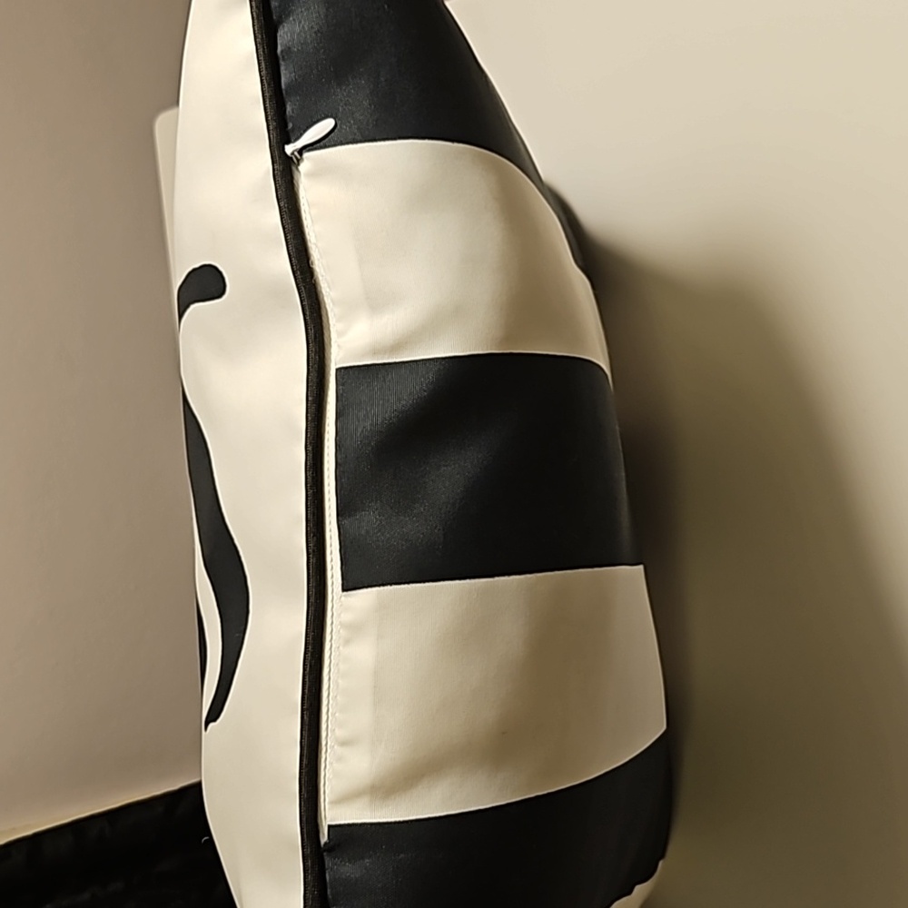 Black & White Palm Leaf/Striped Patio Pillow - Picture 5 of 5